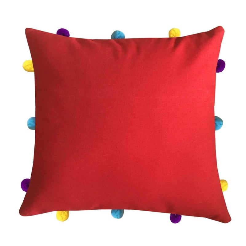 Lushomes Cushion Cover 12x12 Boho Cushion Covers Sofa Pillow Cover Cushion Covers with Tassels Cushion Cover with pom pom 12x12 Inches Set of 5Red - Image 2