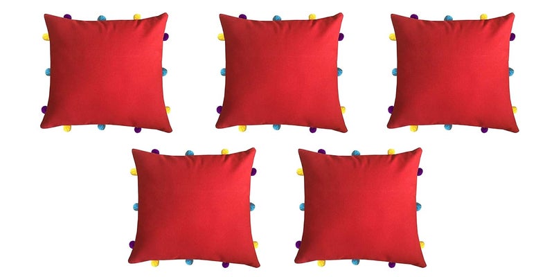 Lushomes Cushion Cover 12x12 Boho Cushion Covers Sofa Pillow Cover Cushion Covers with Tassels Cushion Cover with pom pom 12x12 Inches Set of 5Red - Image 1