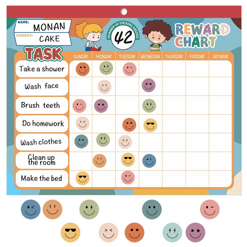 ANSTROUT Boho 32 Chore Charts Behavior Reward Chart System,Sticker Chore Chart Pad for Kids with 2328 Stickers, 12.2" x 9.8" Magnetic Reward Chart to Develop Responsibility & Good Habits. - Image 3