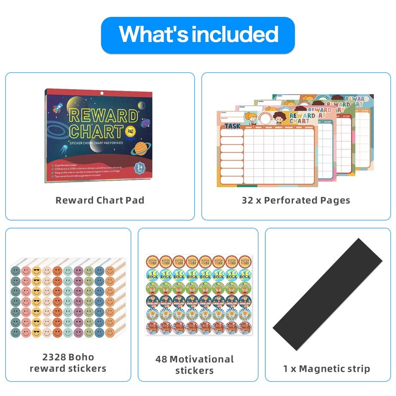 ANSTROUT Boho 32 Chore Charts Behavior Reward Chart System,Sticker Chore Chart Pad for Kids with 2328 Stickers, 12.2" x 9.8" Magnetic Reward Chart to Develop Responsibility & Good Habits. - Image 4