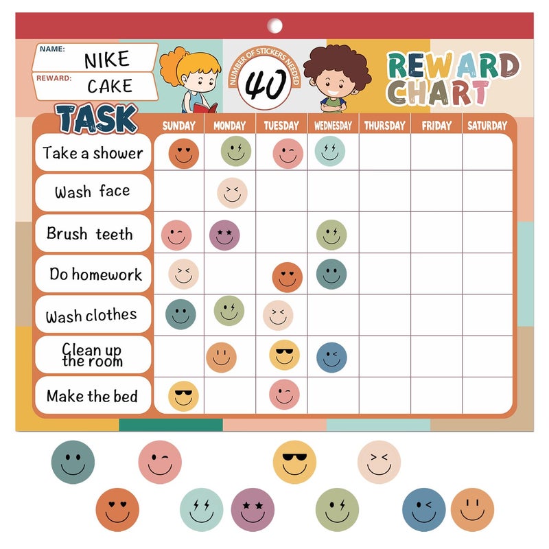 ANSTROUT Boho 32 Chore Charts Behavior Reward Chart System,Sticker Chore Chart Pad for Kids with 2328 Stickers, 12.2" x 9.8" Magnetic Reward Chart to Develop Responsibility & Good Habits. - Image 1