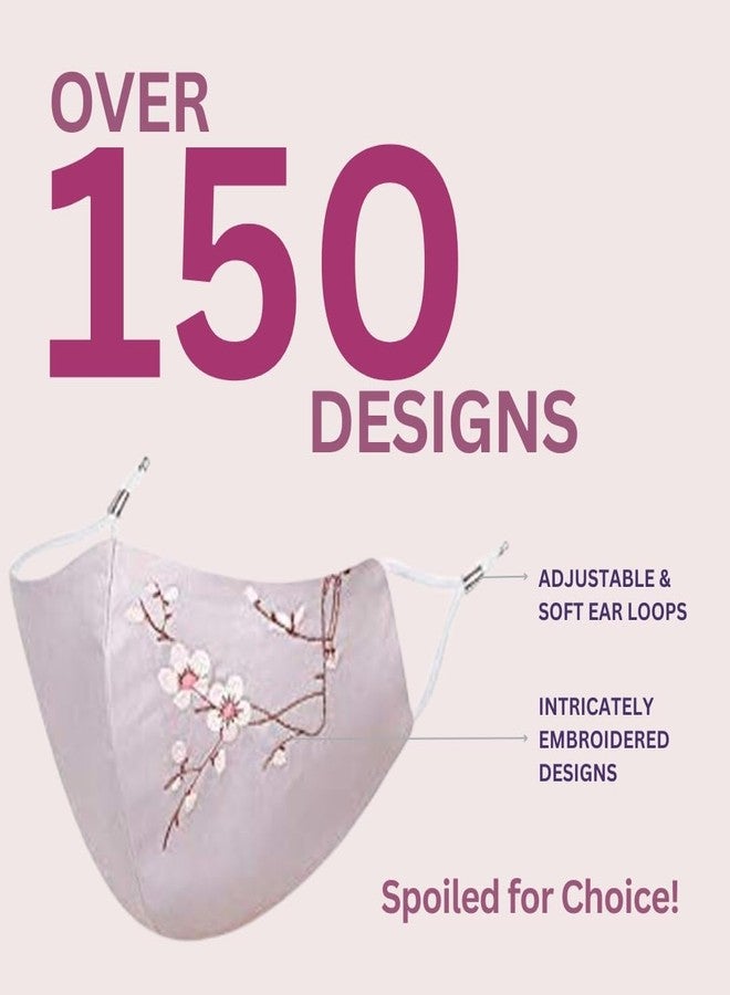MASQ Floral Reusable, Washable, Anti-Bacterial(BFE>99%) 4 Layer Embroidered, Fashionable 100% Pure Cotton Cloth Face Mask for Women with Ear Adjusters (Cherry_Blush_Combo_L_06) - Image 4