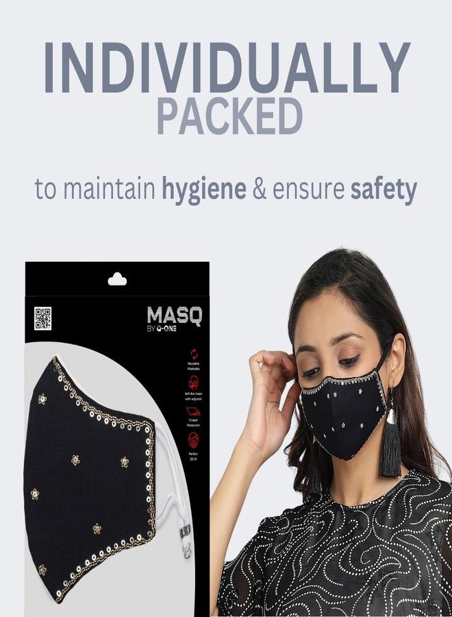 MASQ Floral Reusable, Washable, Anti-Bacterial(BFE>99%) 4 Layer Embroidered, Fashionable 100% Pure Cotton Cloth Face Mask for Women with Ear Adjusters (Cherry_Blush_Combo_L_06) - Image 5