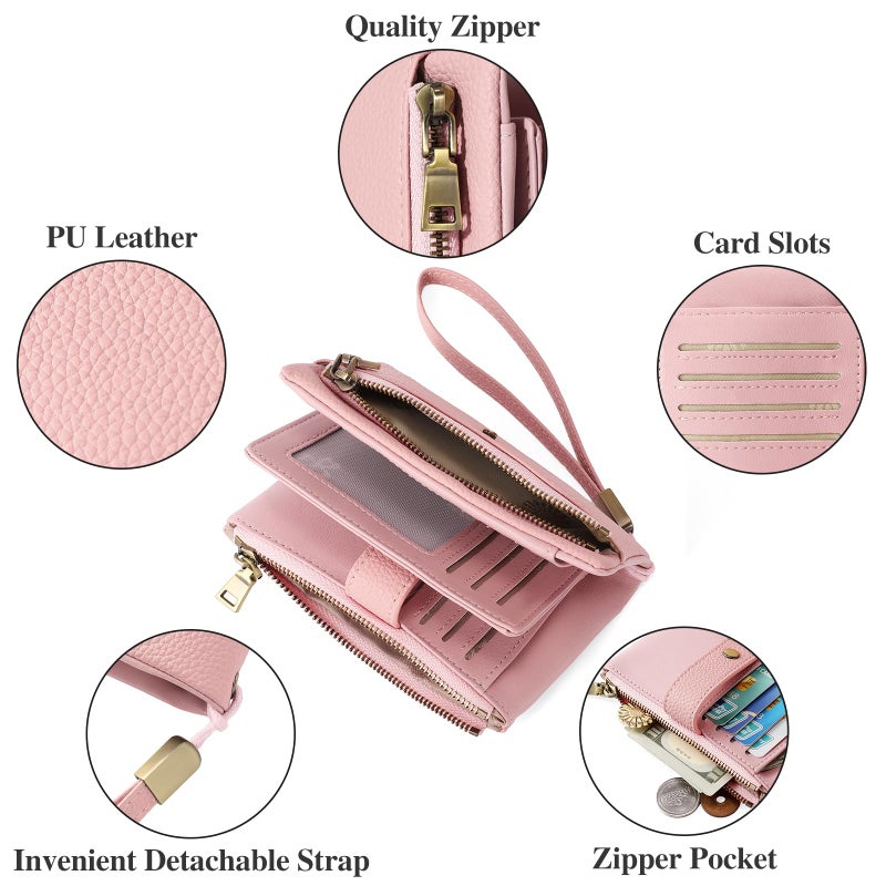 SENDEFN Small Wallet for Women Leather RFID Blocking Wristlet Wallet Credit Card Holder with Double Zipper Coin Purse Ladies Bifold Purse - Image 3