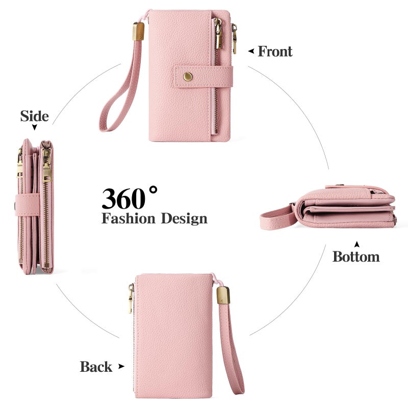 SENDEFN Small Wallet for Women Leather RFID Blocking Wristlet Wallet Credit Card Holder with Double Zipper Coin Purse Ladies Bifold Purse - Image 4