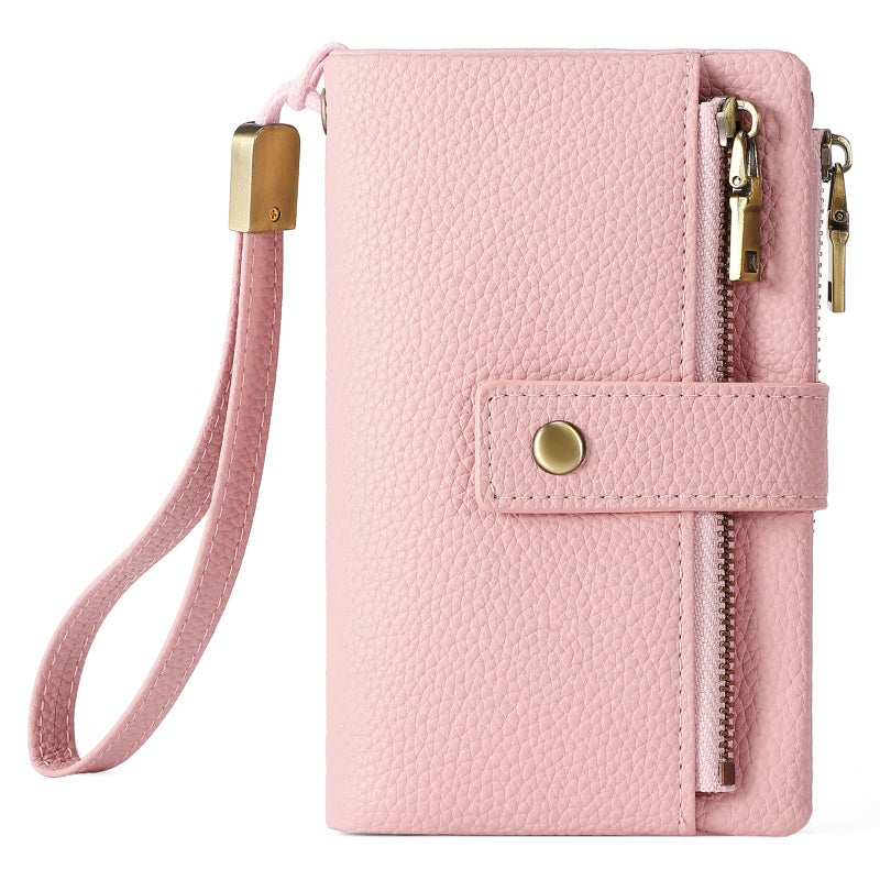 SENDEFN Small Wallet for Women Leather RFID Blocking Wristlet Wallet Credit Card Holder with Double Zipper Coin Purse Ladies Bifold Purse - Image 1