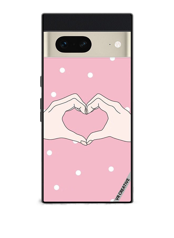 VR CREATIVE Protective Case Cover For Google Pixel 7 Hand Made Heart Pink Design Multicolour - Image 1