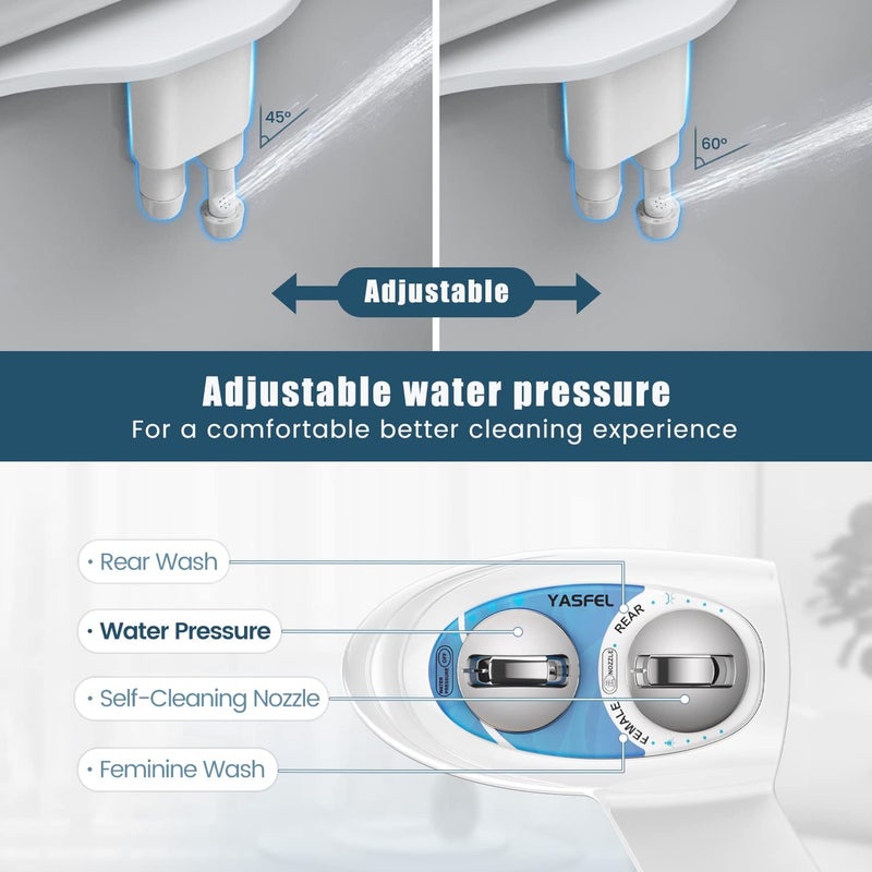YASFEL Bidet Attachment for Toilet, Non-Electric Self-Cleaning Bidet Seat Attachment, Fresh Cold Bidet Attachment for Feminine/Posterior Wash, with Adjustable Pressure Control (Blue/White) - Image 5