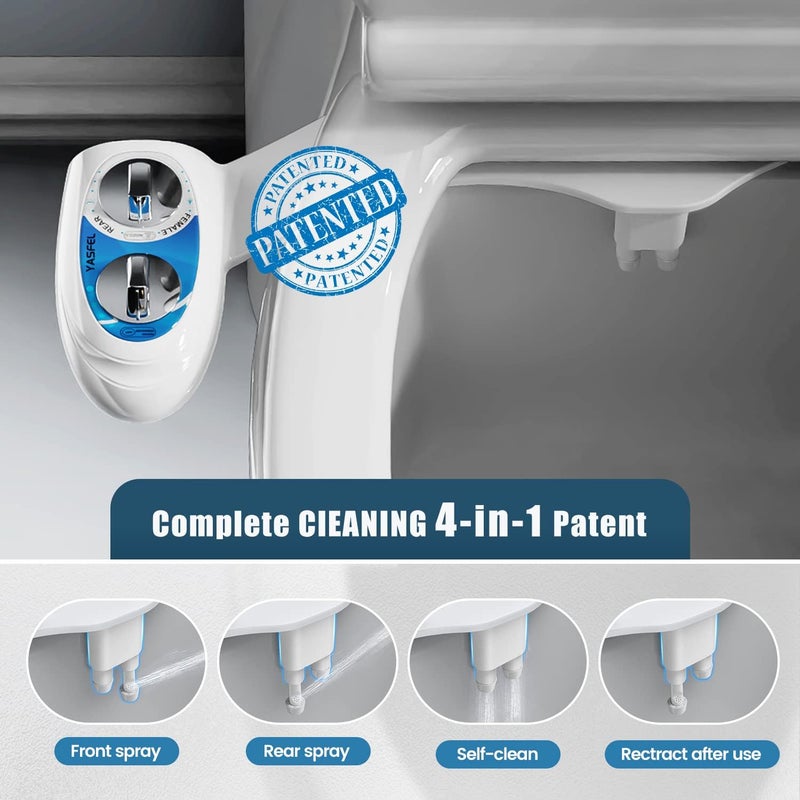YASFEL Bidet Attachment for Toilet, Non-Electric Self-Cleaning Bidet Seat Attachment, Fresh Cold Bidet Attachment for Feminine/Posterior Wash, with Adjustable Pressure Control (Blue/White) - Image 2