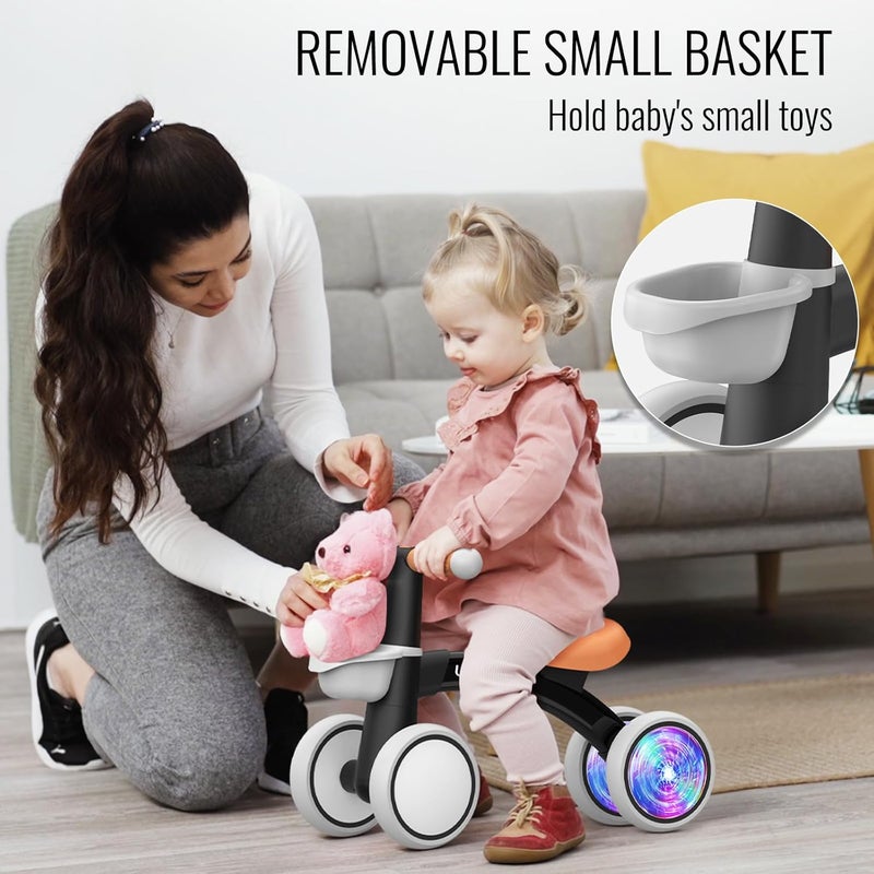 Umatoll Colorful Lighting Baby Balance Bike for 1 Year Old Boys Girls, 12-24 Months Toddler Bike with Basket, Adjustable Seat, First Birthday Gift - Image 4