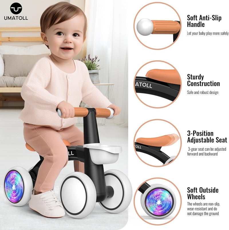 Umatoll Colorful Lighting Baby Balance Bike for 1 Year Old Boys Girls, 12-24 Months Toddler Bike with Basket, Adjustable Seat, First Birthday Gift - Image 3