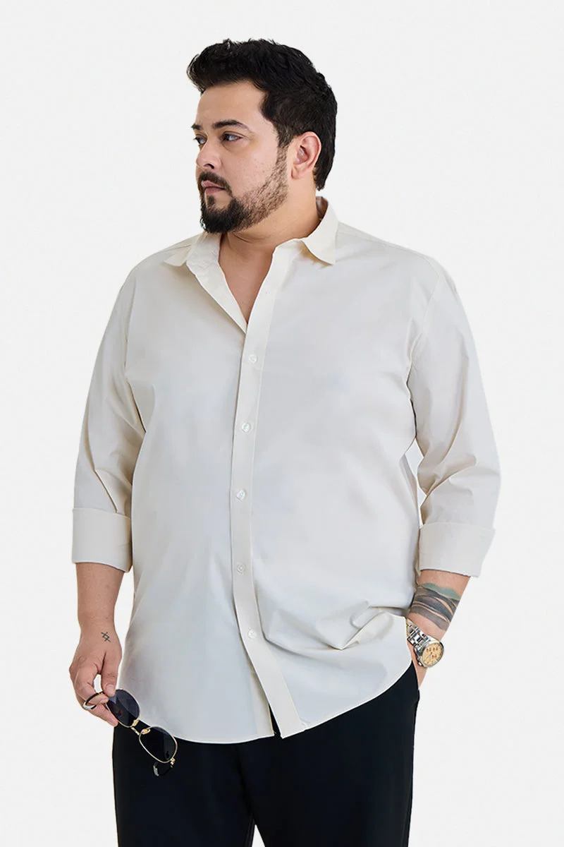سنيتش Cream Solid Long Sleeve Regular Fit Plus Size Shirt