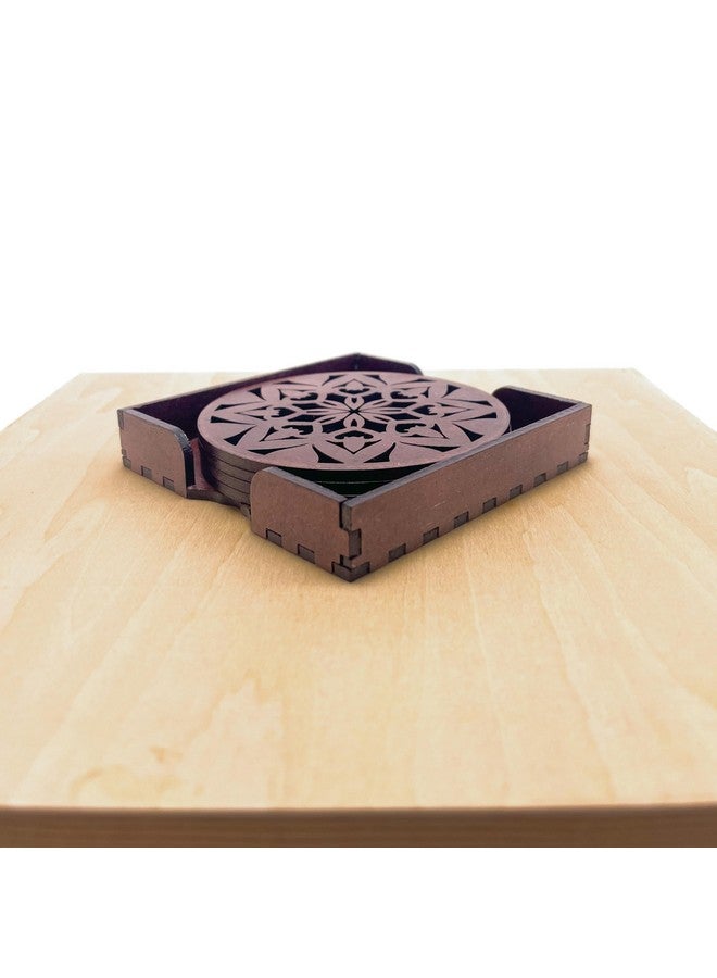 IndionArt Ashta 88mm Decorative Wooden Tea Coaster Set with Stand Hand-Painted Spill-Resistant Mandala Design (4, Rosewood) - Image 2