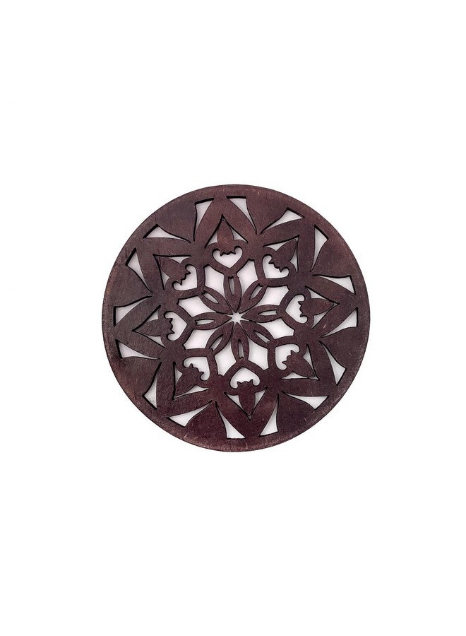 IndionArt Ashta 88mm Decorative Wooden Tea Coaster Set with Stand Hand-Painted Spill-Resistant Mandala Design (4, Rosewood) - Image 5