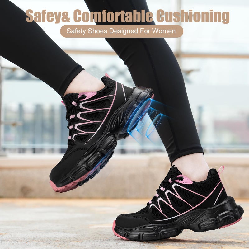Hogent Steel Toe Shoes for Women Men Wide Non Slip Composite Work Sneakers Indestructible Comfortable Safety Tennis Shoes Lightweight Breathable Construction Sneakers Puncture Proof Ergonomic Design - Image 2