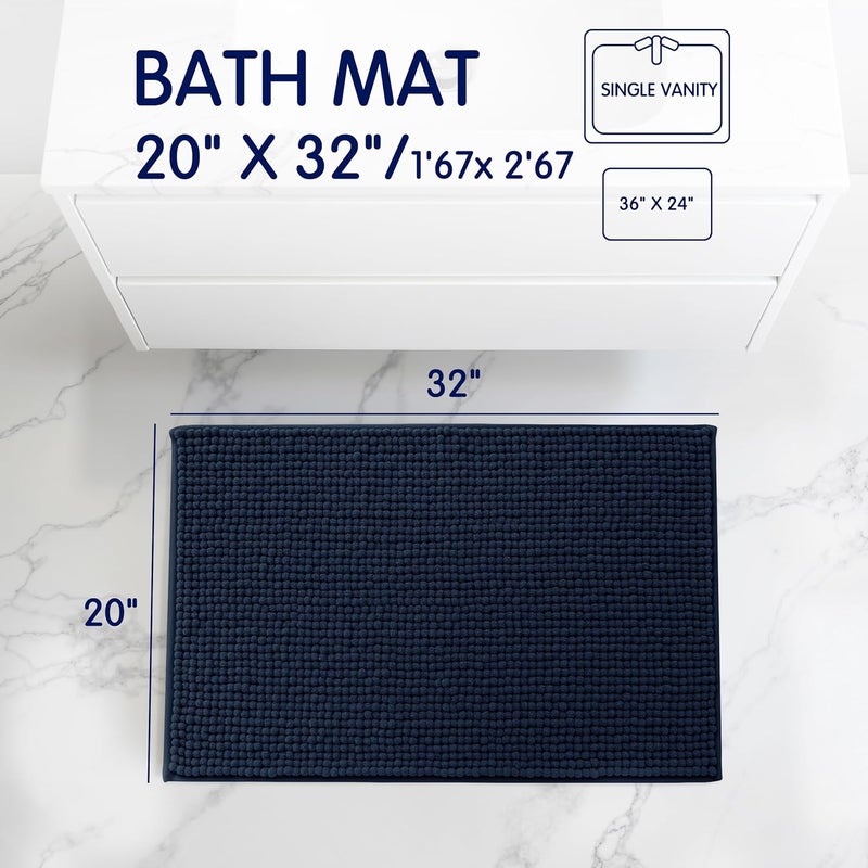 subrtex Bathroom Rugs, 20" x 32" Chenille Bath Rug Soft Short Plush Bath Mat Soft Shower Mat Water Absorbent Shower Mat Quick Dry Machine Washable, Navy - Image 3