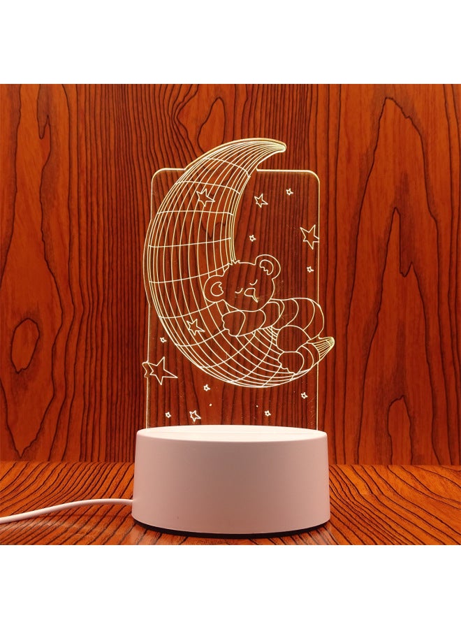 Swan Night Light Plug USB Bedside Lamp Creative Girl Cartoon 3D Table Lamp Bedroom LED Gift Lamp-Color:Moon Bear-Dimensions:USB Charging Touch 3 Color White Light Warm Light Neutral Light (with Lithium Battery)  - Image 1