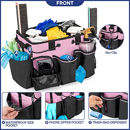 LoDrid Large Professional Cleaning Caddy with Detachable Divider, Supply Organizer with Handle and Shoulder Strap, Cleaning Bags for Housekeepers & Cleaners, Pink - Image 4