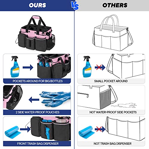 LoDrid Large Professional Cleaning Caddy with Detachable Divider, Supply Organizer with Handle and Shoulder Strap, Cleaning Bags for Housekeepers & Cleaners, Pink - Image 2