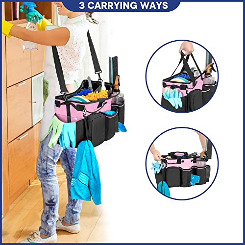 LoDrid Large Professional Cleaning Caddy with Detachable Divider, Supply Organizer with Handle and Shoulder Strap, Cleaning Bags for Housekeepers & Cleaners, Pink - Image 3