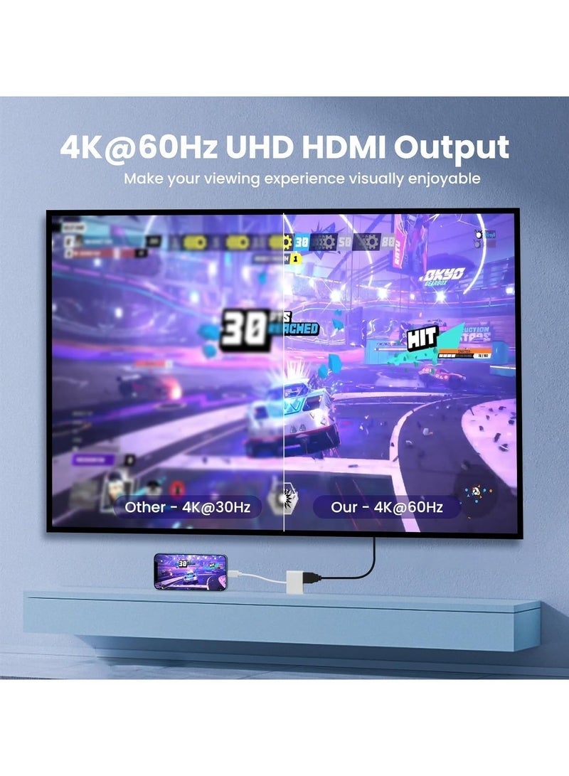 كيلا محول AV رقمي متعدد المنافذ USB-C، محول USB C إلى HDMI لأجهزة iPhone 16/15 إلى التلفزيون، محول شاشة مزامنة الفيديو والصوت بدقة 4K 60 هرتز لأجهزة iPhone 16/15 Series/MacBook/iPad Pro، معتمد من MFi - Image 5