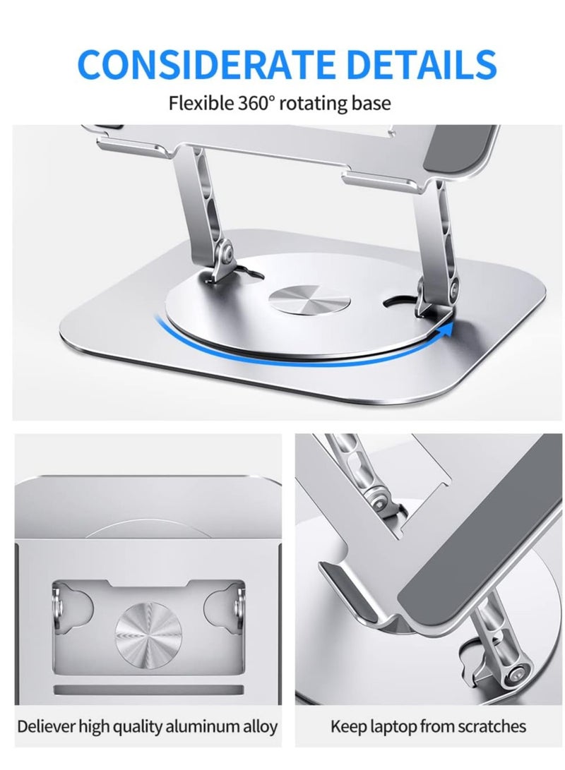 Aoife Adjustable Computer Stand with 360 Degree Rotating Base Folding Laptop Lifter Practical Ergonomic Compatible MacBook Pro Air Note up to 16 Inch Silver - Image 4