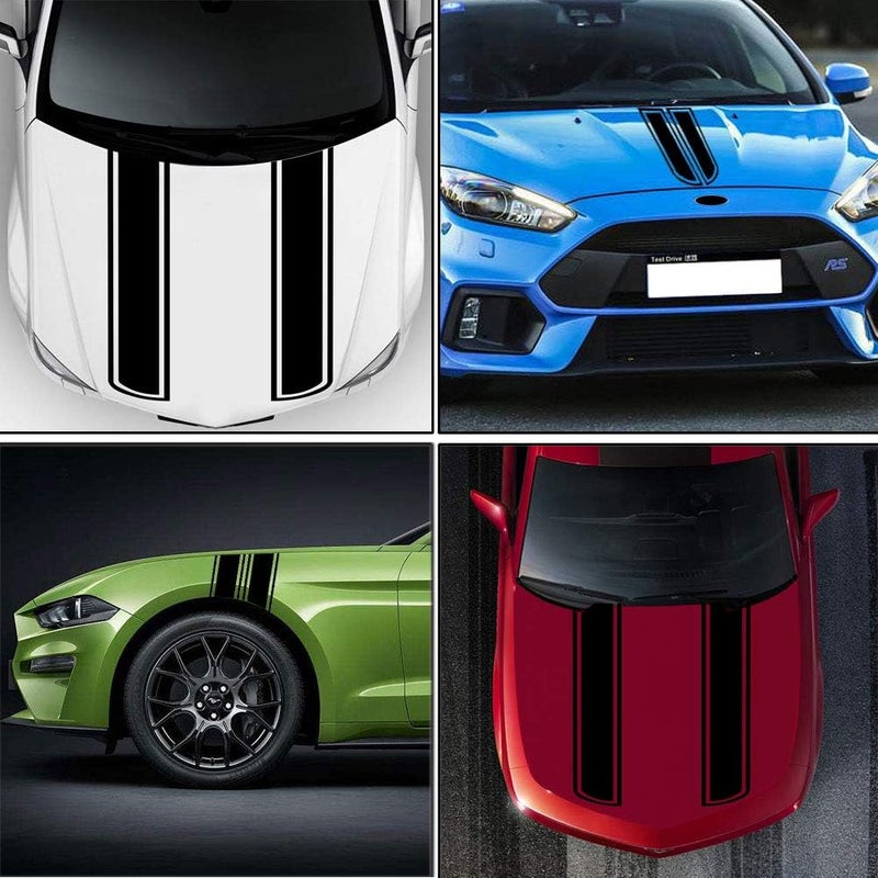 Leasinder 50.8"x 9.5" Car Hood Sticker Auto Racing Stripes Body Side Decal Hood Stripe Decal Vinyl Modified Decoration Accessories for Vehicles (B Black) - Image 4