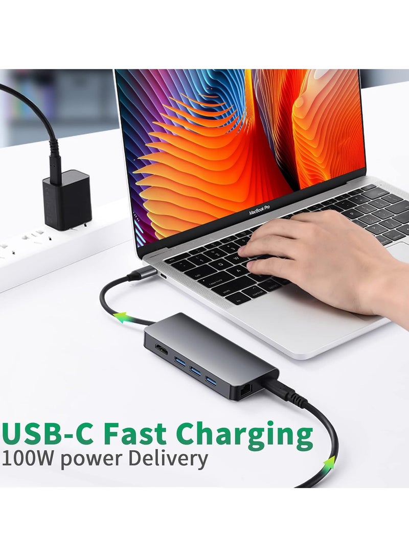 ماركة غير محددة محول متعدد المنافذ USB C ‏8 في 1 قاعدة توصيل و4K HDMI و3 منافذ 3.0 قارئ TF-SD وجيجابت ايثرنت بتقنية الطاقة 100 وات لماك بوك برو اير والاجهزة الاخرى نوع سي أسود  - Image 3