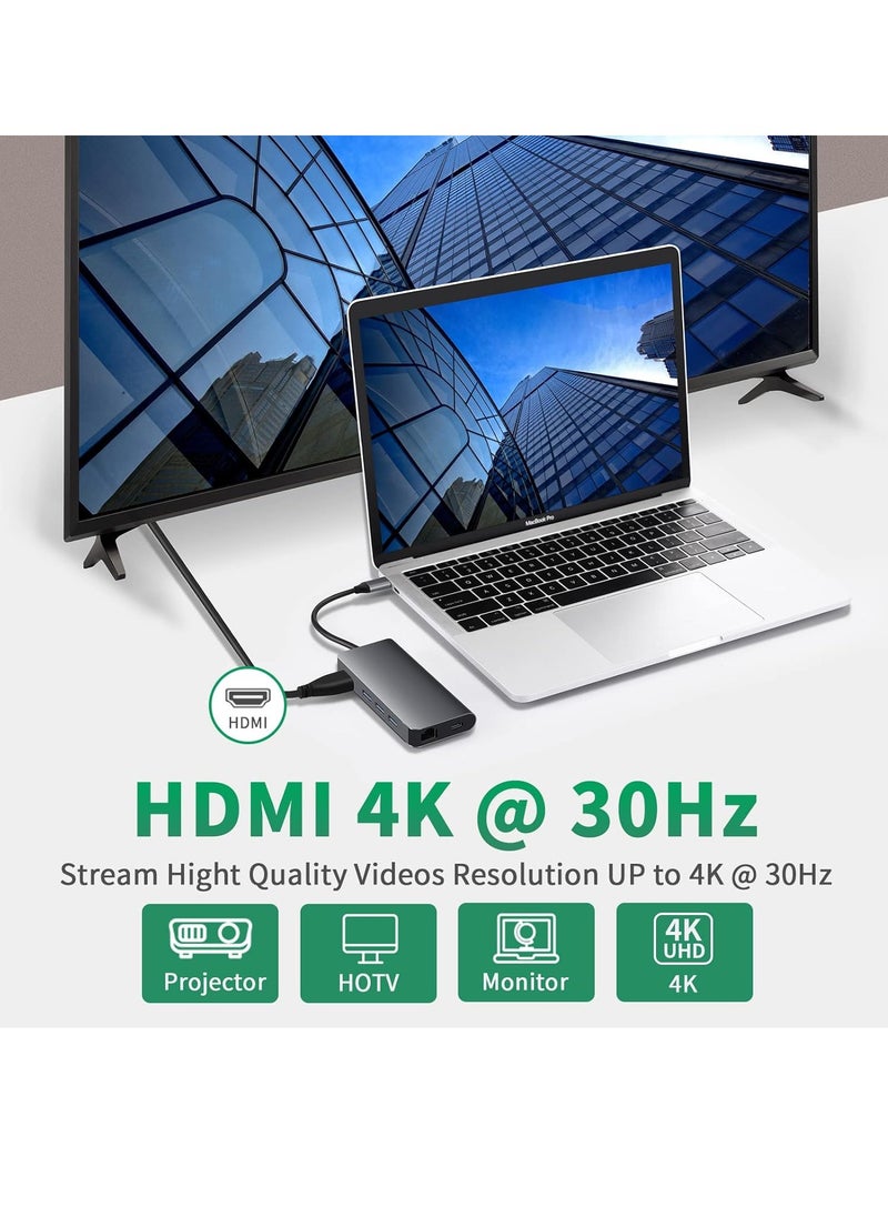ماركة غير محددة محول متعدد المنافذ USB C ‏8 في 1 قاعدة توصيل و4K HDMI و3 منافذ 3.0 قارئ TF-SD وجيجابت ايثرنت بتقنية الطاقة 100 وات لماك بوك برو اير والاجهزة الاخرى نوع سي أسود  - Image 4