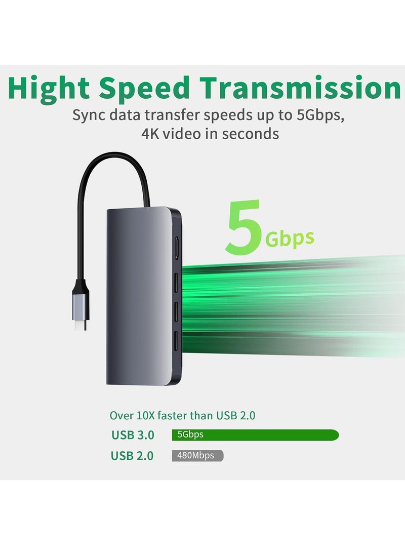 ماركة غير محددة محول متعدد المنافذ USB C ‏8 في 1 قاعدة توصيل و4K HDMI و3 منافذ 3.0 قارئ TF-SD وجيجابت ايثرنت بتقنية الطاقة 100 وات لماك بوك برو اير والاجهزة الاخرى نوع سي أسود  - Image 5