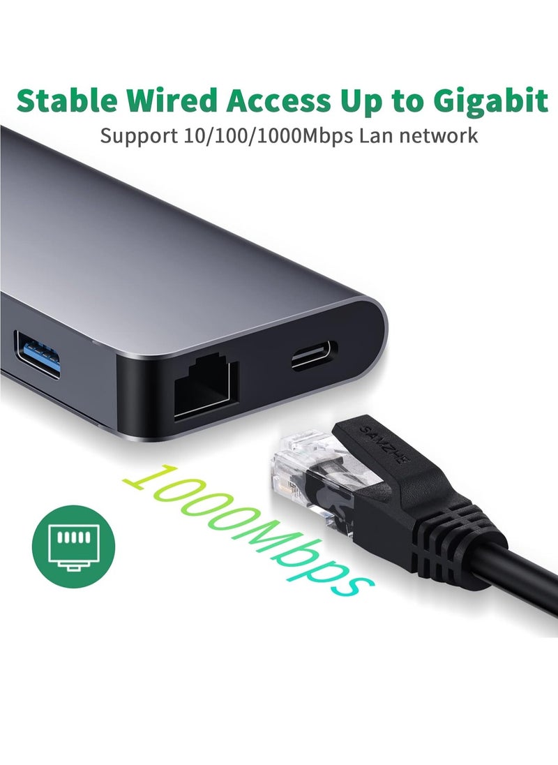Generic - 8 in 1 USB C Multiport Hub with 4K HDMI, 3 Port 3.0 TF-SD Reader, Gigabit Ethernet, 100W Power Delivery for MacBook Pro Air and Other Type-C Devices Black - Image 1