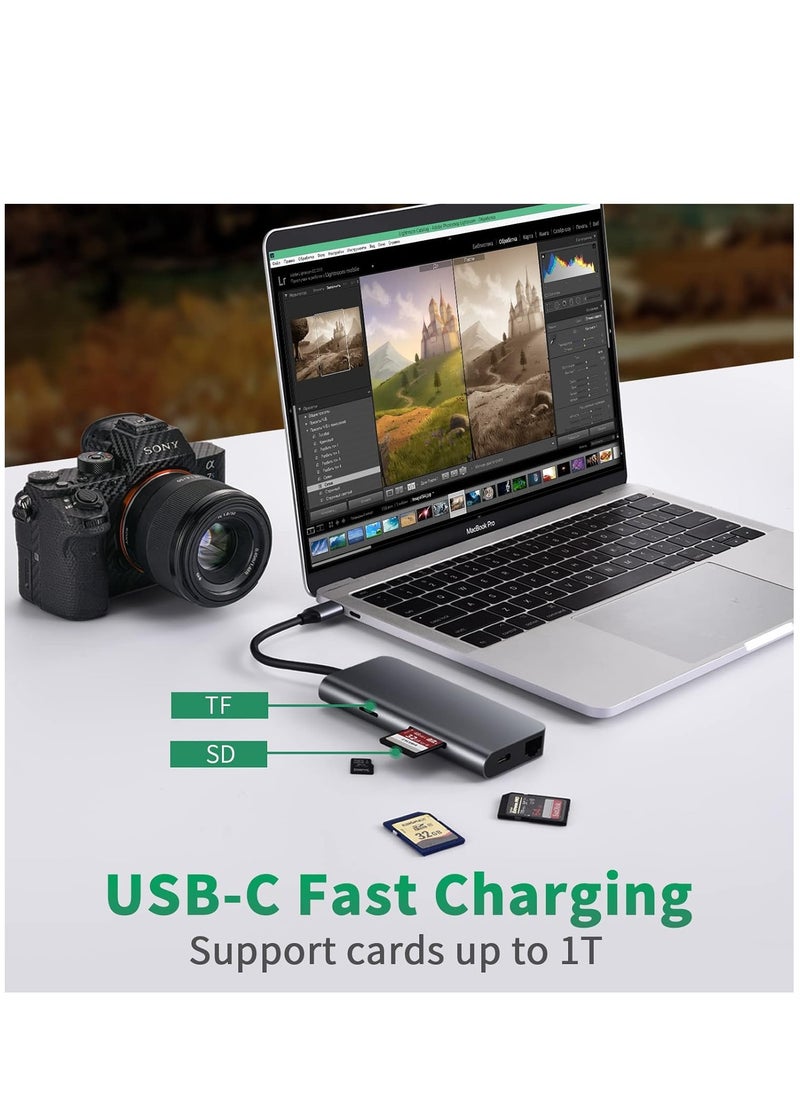 Generic - 8 in 1 USB C Multiport Hub with 4K HDMI, 3 Port 3.0 TF-SD Reader, Gigabit Ethernet, 100W Power Delivery for MacBook Pro Air and Other Type-C Devices Black - Image 1