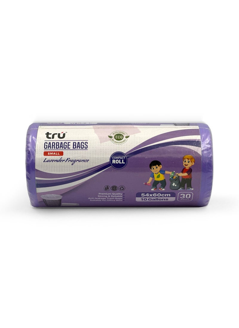 Tru - Lavender Scented Garbage Bags Compact Roll 54x60cm 10 Gallon ( 30pc x 3 Rolls ) 90 bags - Image 1