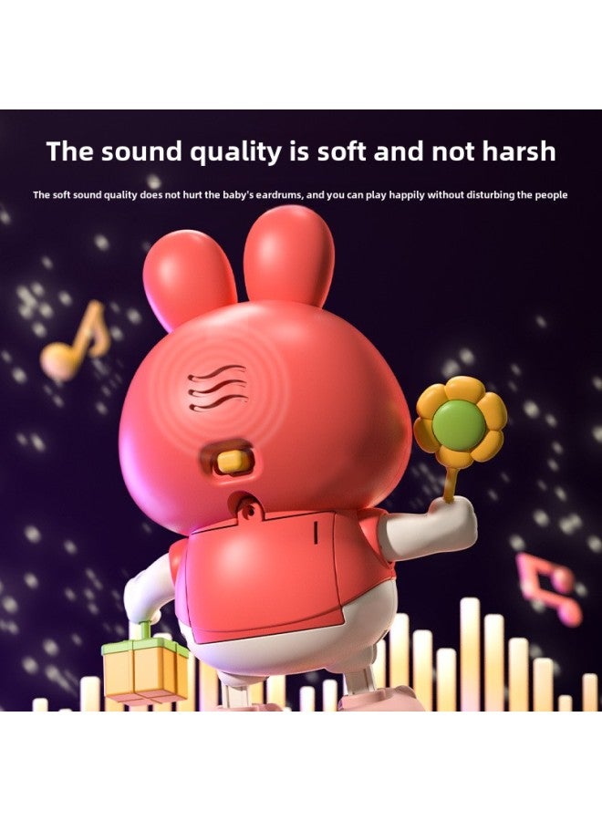 The Baby Children Dance Little Cute Rabbit Robot Baby Early Education Head Up Doll Night Market Toys-Color:Red-Dancing Rabbit (Upgraded Battery Edition) + Large Early Education Mobile Phone [Powder]]  - Image 4