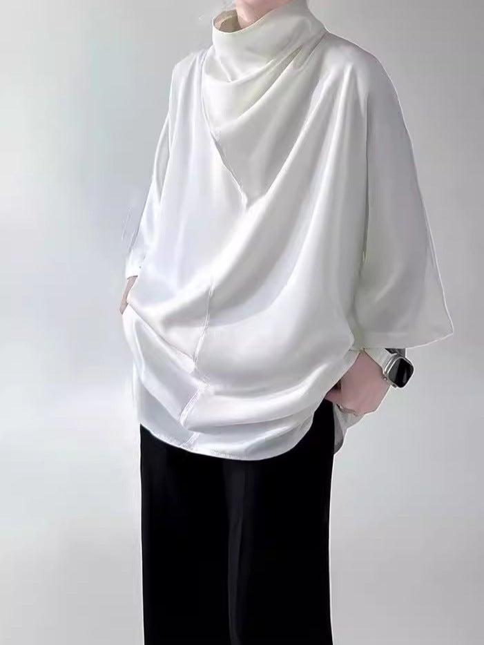 Japanese Style Yamamoto Style T-Shirt Niche Pile Collar Half-Sleeve Plus Size Ice Silk Short-Sleeve Men'S Trendy Brand Fashionable T-Shirt - Image 4