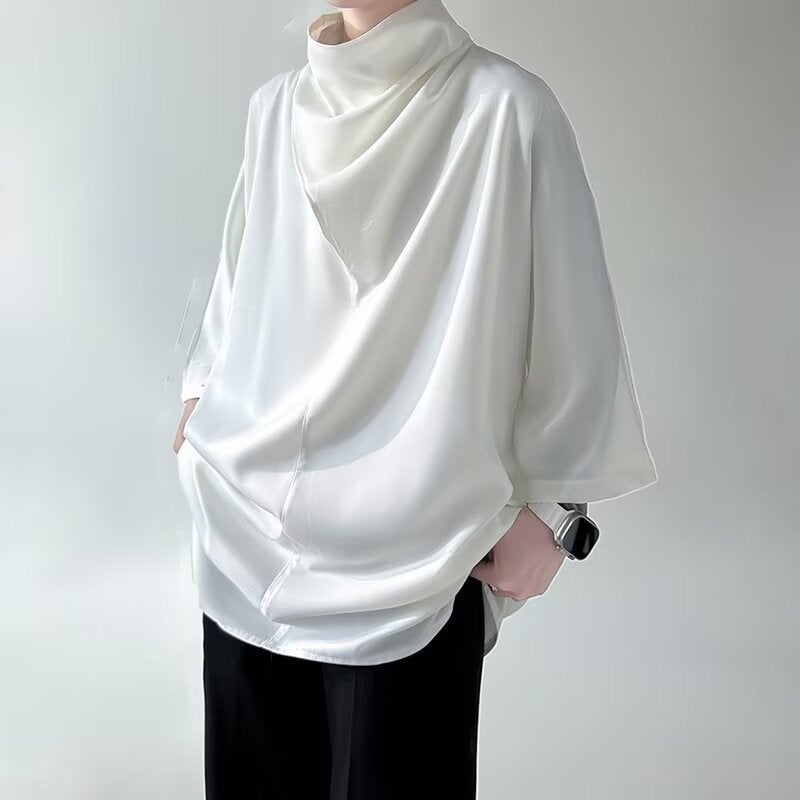 Japanese Style Yamamoto Style T-Shirt Niche Pile Collar Half-Sleeve Plus Size Ice Silk Short-Sleeve Men'S Trendy Brand Fashionable T-Shirt - Image 1