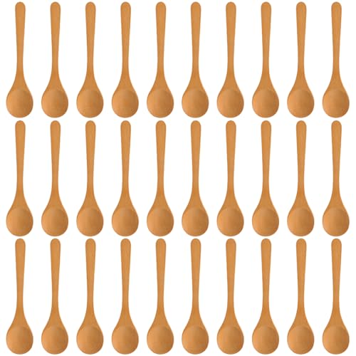 jiebor 30Pcs Mini Small Wooden Spoons Tiny Wood Spoons Bulk for Tea Coffee Sugar Ice Cream Salt Spices Honey Jars Home Kitchen 5.1inch - Image 1