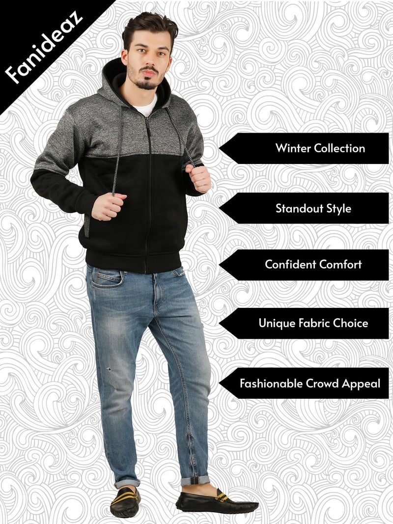 fanideaz Men's Stylish Cotton Zipper Regular Fit Hoodie_Grindle Black_Large - Image 4