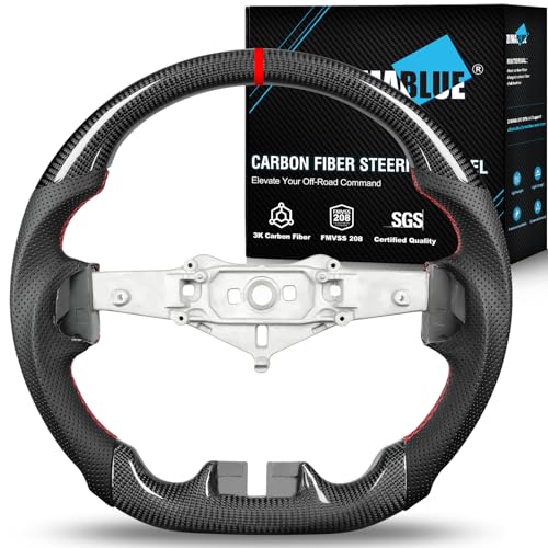 ZIMABLUE Carbon Fiber Steering Wheel Frame Compatible with 2011-2017 Jeep Wrangler JK JKU - Performance D-Shape Design, Perforated Leather with Red Stitching, Precision Fit Interior Upgrade - Image 1