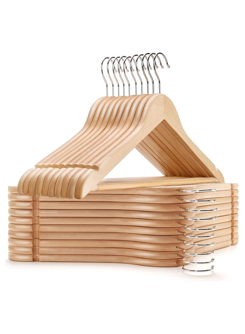 AXENTURE 25-Piece Non-Slip 360° Swivel Hook And Precisely Cut Notches Wooden Hangers Natural Wood/Silver 44.5x23x1.01cm - Image 1