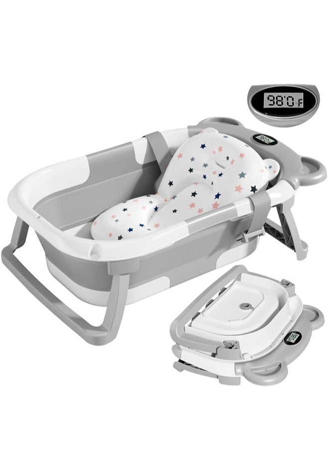 Denzoz Collapsible Baby Bathtub for Newborn with Thermometer & 1 Soft Floating Cushion Portable Travel Bathtub with Drain Hole Durable Foldable Baby Tubs for Infants to Toddler  - Image 1
