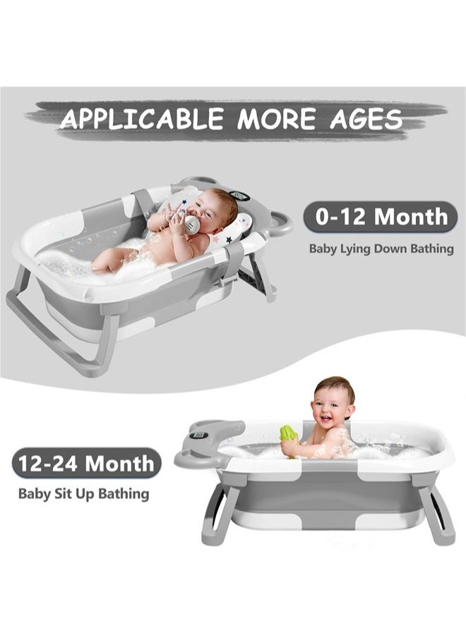 Denzoz Collapsible Baby Bathtub for Newborn with Thermometer & 1 Soft Floating Cushion Portable Travel Bathtub with Drain Hole Durable Foldable Baby Tubs for Infants to Toddler  - Image 3