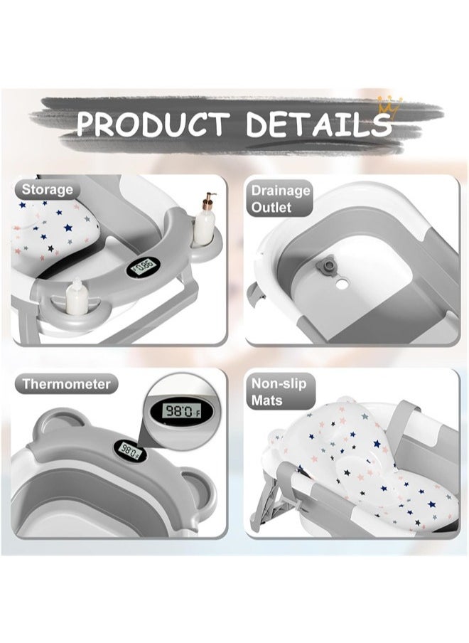 Denzoz Collapsible Baby Bathtub for Newborn with Thermometer & 1 Soft Floating Cushion Portable Travel Bathtub with Drain Hole Durable Foldable Baby Tubs for Infants to Toddler  - Image 5