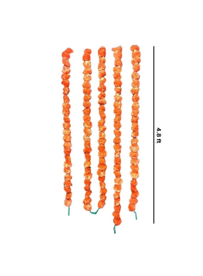 Krisah 5 pcs Orange Artificial Marigold Fluffy Flowers Garland/Genda Phool Ladi-5 FT for Decoration (Orange, 5) - Image 2