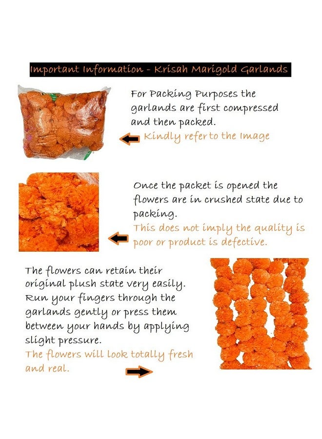 Krisah 5 pcs Orange Artificial Marigold Fluffy Flowers Garland/Genda Phool Ladi-5 FT for Decoration (Orange, 5) - Image 3