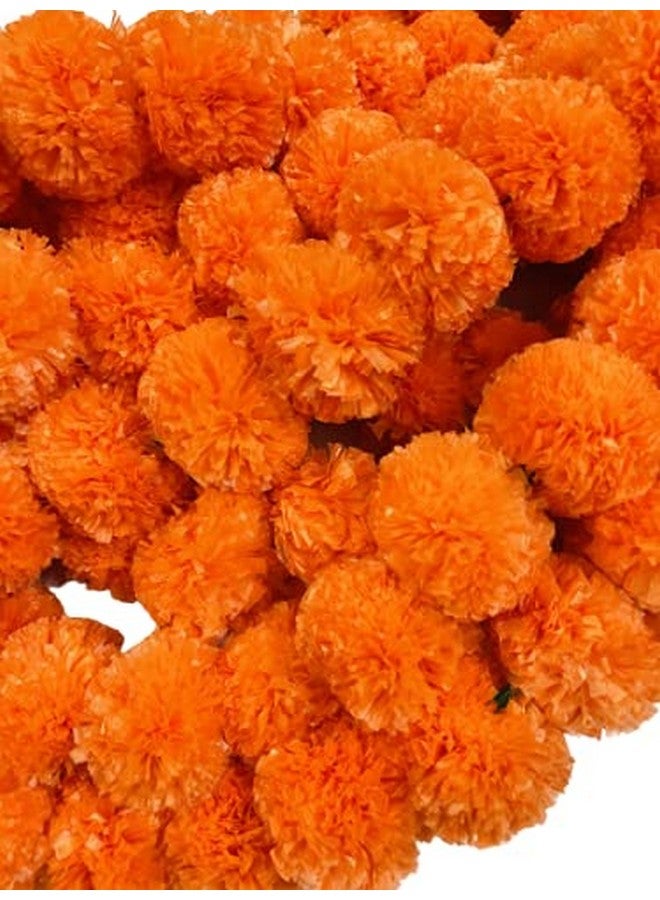 Krisah 5 pcs Orange Artificial Marigold Fluffy Flowers Garland/Genda Phool Ladi-5 FT for Decoration (Orange, 5) - Image 5