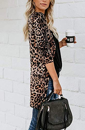 QegarTop Cardigan Shirt for Women Print Cardigan Leopard Tops for Juniors Lightweight Cardigans Brown S - Image 4