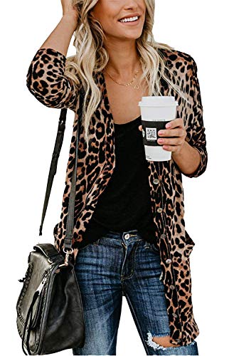 QegarTop Cardigan Shirt for Women Print Cardigan Leopard Tops for Juniors Lightweight Cardigans Brown S - Image 1