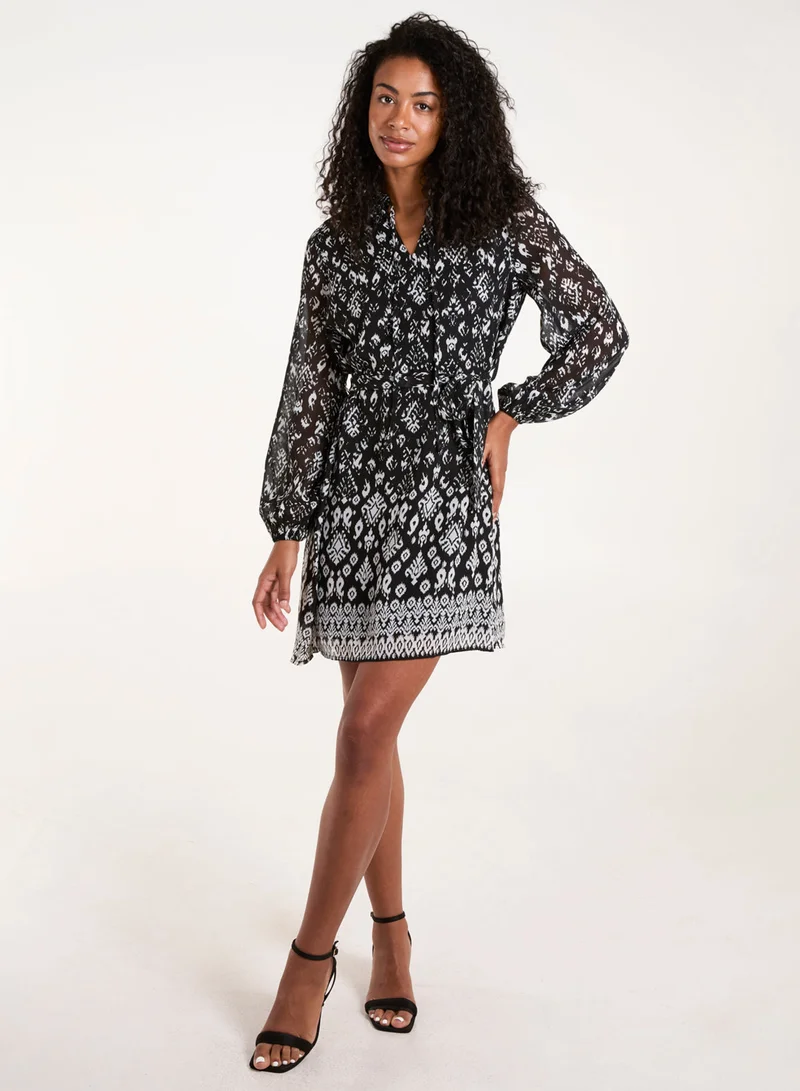 Blue Vanilla Tie Neck &amp; Waist Mini Smock Dress