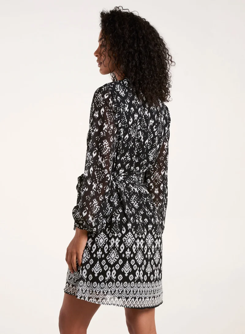 Blue Vanilla Tie Neck &amp; Waist Mini Smock Dress